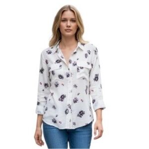 Equipment Femme Cream Silk Collared Blouse With Flower Print Size Large